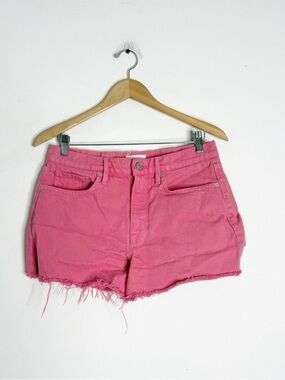 FRAME Le Bridgette Jean Shorts Pink Raw Hem Size 28 Cut off Denim